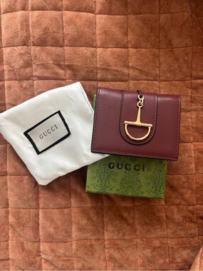 Gucci Burgundy Leather Mini Wallet with Gold Hardware